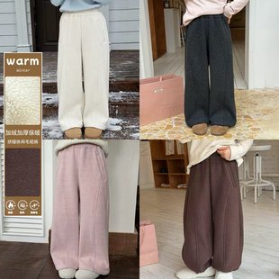 25K062 子潮儿童加厚保暖拼接休闲毛呢裤 Yumi妈女童冬季 一体绒裤