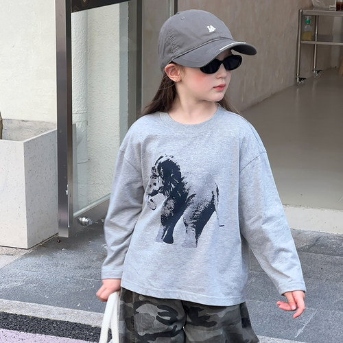 女童卡通印花长袖T恤宽松打底衫