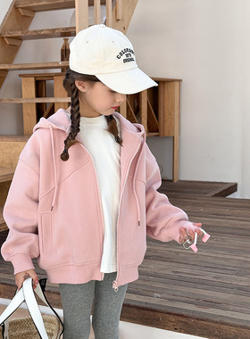 Yumi妈24S071儿童连帽卫衣外套春季童装男女童纯色休闲拉链上衣潮