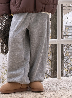 Yumi妈儿童冬款加绒加厚拼接长裤男女童暖乎乎宽松韩版卫裤25M122