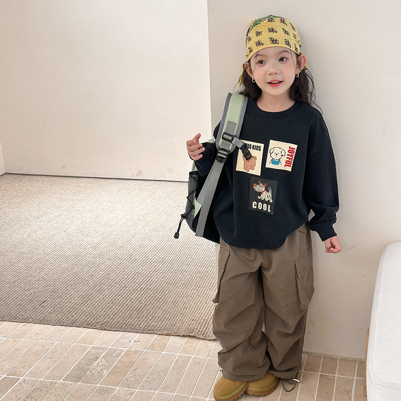 儿童韩版卡通贴布黑色卫衣