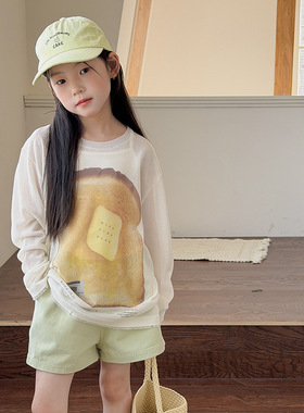 Yumi妈儿童夏季女童轻薄洋气针织卡通长袖防晒长袖T恤上衣26B095