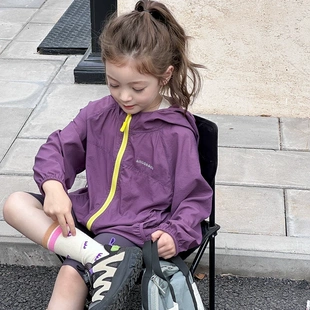 Yumi妈儿童夏季 25C148 轻薄连帽防晒衣外套休闲洋气撞色防晒服潮