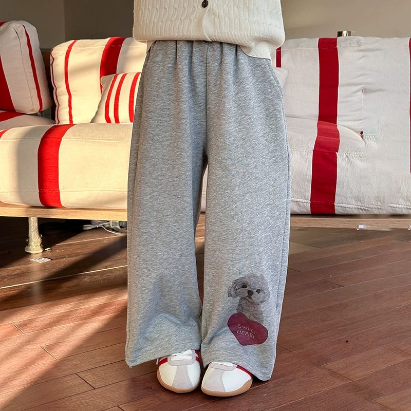 Yumi妈   儿童休闲裤子女童时髦韩范休闲爱心小熊直筒裤25A066