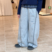 Yumi妈中大女童韩版 25G009 拼接休闲裤 满印蝴蝶结儿童秋季 直筒裤