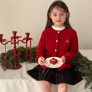 针织开衫 秋冬短款 88折上新 儿童字母刺绣麻花毛衣25M154 冬装