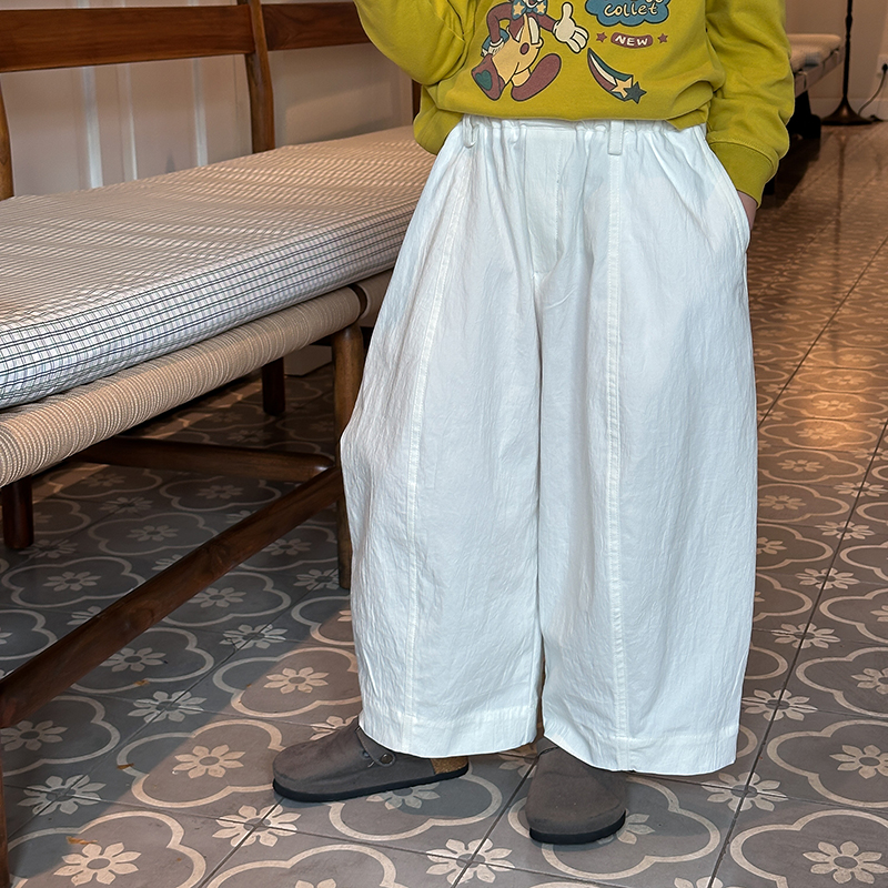 Yumi妈儿童气球裤秋装女童韩版宽松纯色阔腿拼接休闲裤25F064