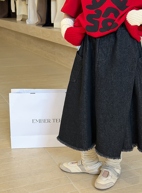 Yumi妈女童复古韩范百搭裙子2026春儿童中长款牛仔半身裙26A213