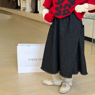 Yumi妈女童复古韩范百搭裙子2026春儿童中长款 牛仔半身裙26A213