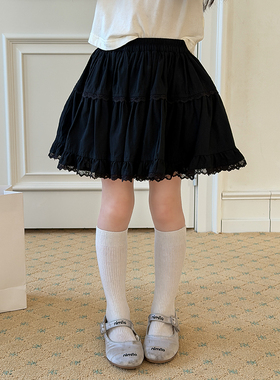 Yumi妈女童百搭好穿公主短裙儿童甜美精致蕾丝花边半身裙26A092