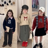 Yumi妈女童宝宝韩版 宽松字母套头毛衣儿童时尚 字母针织毛衣25G102