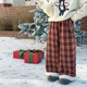 Yumi妈女童裤 25M146 潮复古氛围感红格子直筒裤 子冬季 儿童休闲长裤