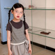 Yumi妈女童时髦条纹吊带背心 叠穿两件套26A050 内搭儿童短袖
