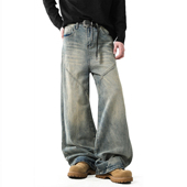 潮牌高街宽松阔腿休闲裤 男秋冬季 复古水洗直筒牛仔裤 WOOWMOOM美式