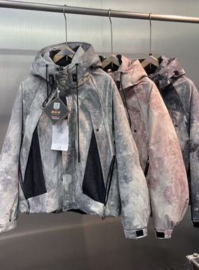 阔版迷彩连帽男款羽绒服2025冬季新款保暖拼接男女羽绒外套25009