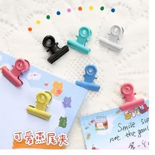 ins少女心彩色糖果色燕尾夹金属夹学生试卷收纳文件夹办公票据夹