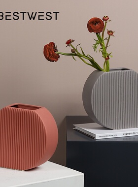 Best west 简约莫兰迪色几何陶瓷花瓶摆件家居客厅软装饰品插花器