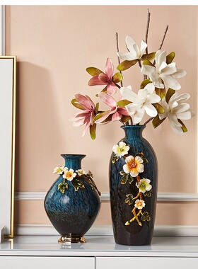 珐琅彩高档花瓶摆件家居轻奢欧式客厅玄关电视柜插花装新中式饰品