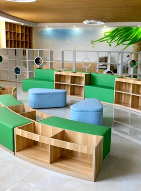 学校图书馆沙发拼接一体异形书柜架学生阅读置物简约创意舒适书架