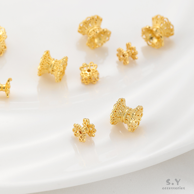 保色14K包金隔珠双面花托珠托