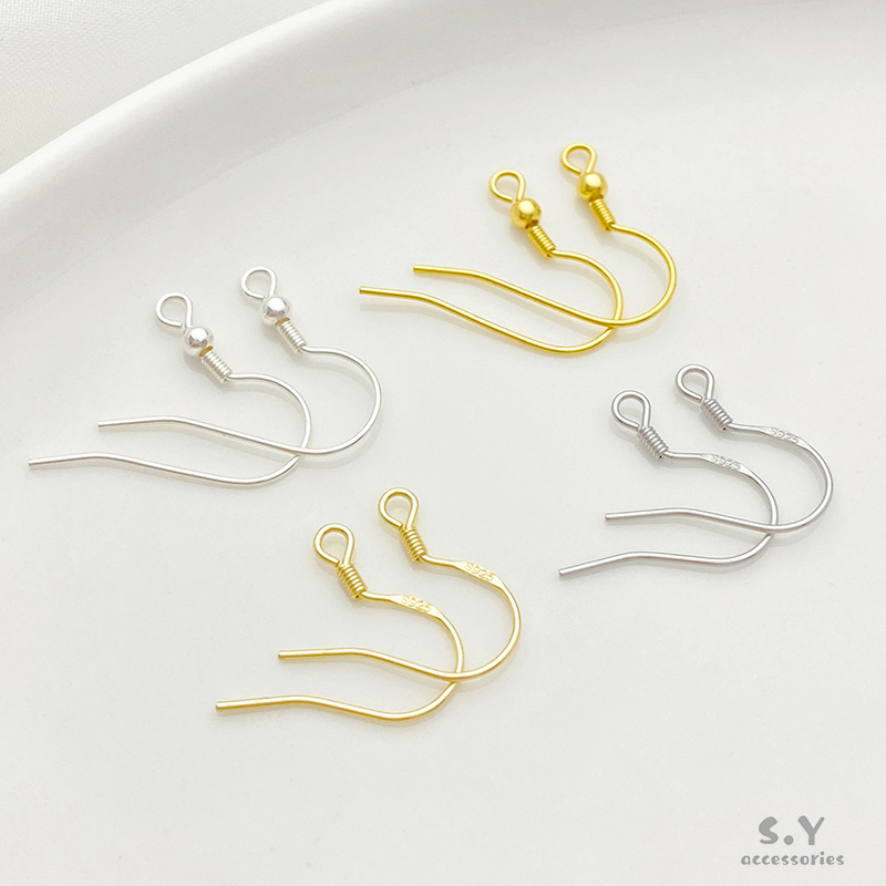 S925纯银镀14K18K白金diy耳钩