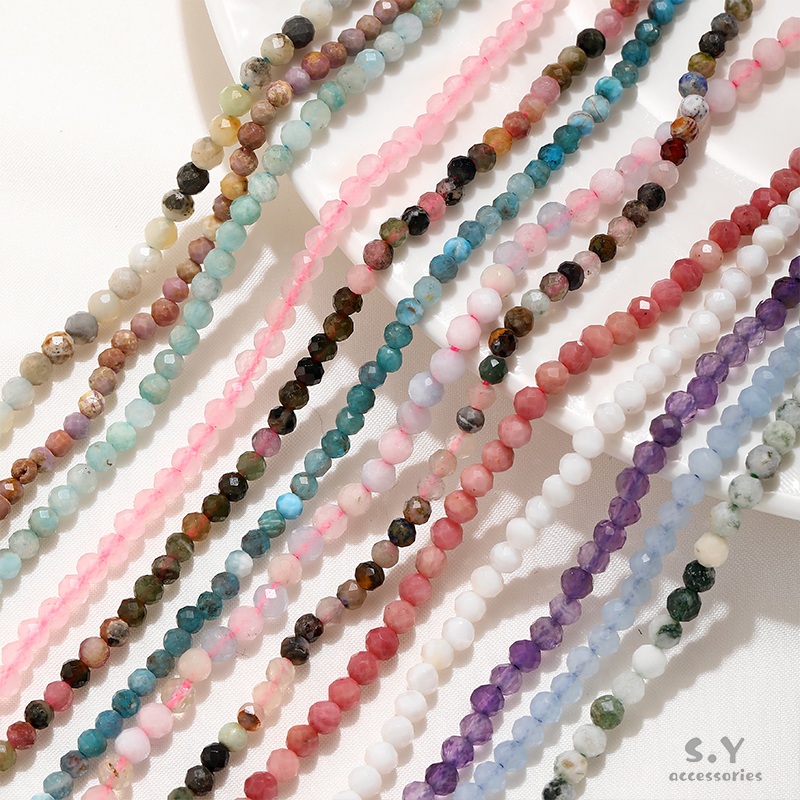 3mm天然石彩色小珠子切面散珠