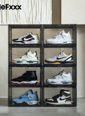 HideFxxx烟熏色声控灯光鞋盒PET材质透明球鞋收纳盒LED发光可54码