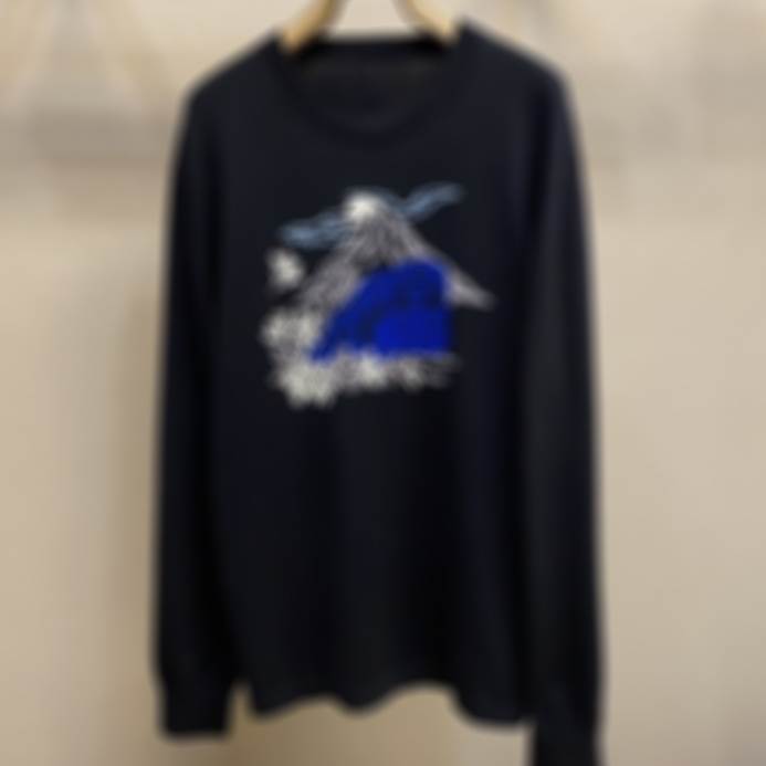 niga联名款火山刺绣圆领针织衫男女款休闲黑色棉丝混纺长袖毛衣