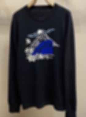 niga联名款火山刺绣圆领针织衫男女款休闲黑色棉丝混纺长袖毛衣