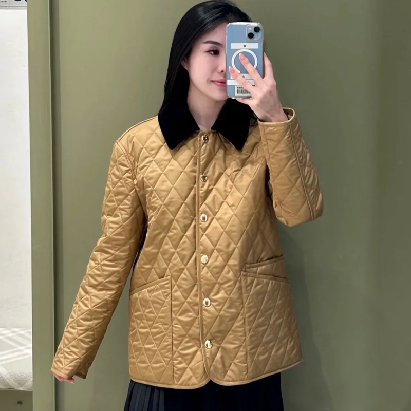 Gucburzz/格纹格子休闲薄款外套女字母刺绣菱形绗缝谷仓夹克棉服