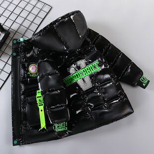 免洗男童棉服2025新款亮面男孩加绒棉袄中长款加厚儿童羽绒棉衣潮