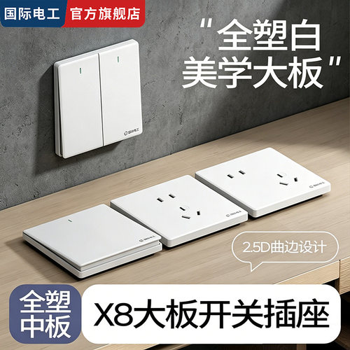国际电工全塑白哑光双控开关面板