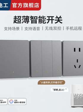 智能开关面板灰色超薄单双控已接入米家APP蓝牙语音控制零火版