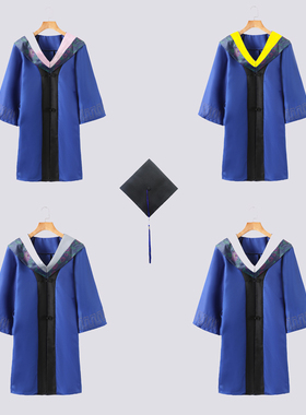 研究生领结帽子流苏垂布校徽毕业照礼物留念毕业服蓝色学位硕士服