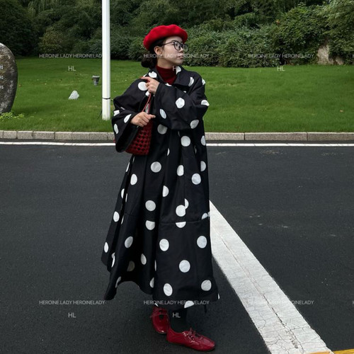 【弥生波点】HL秋冬韩版复古时尚显瘦气质百搭加厚保暖长款棉服
