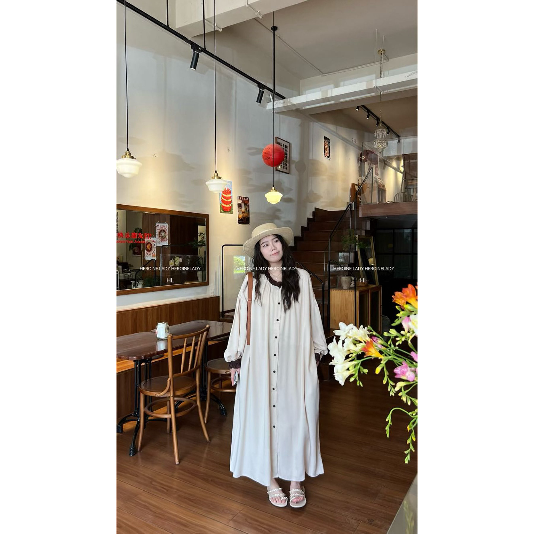 【奶油冰激凌】HL棉绸春夏甜美六十支荷叶边木耳领减龄长袖连衣裙图片