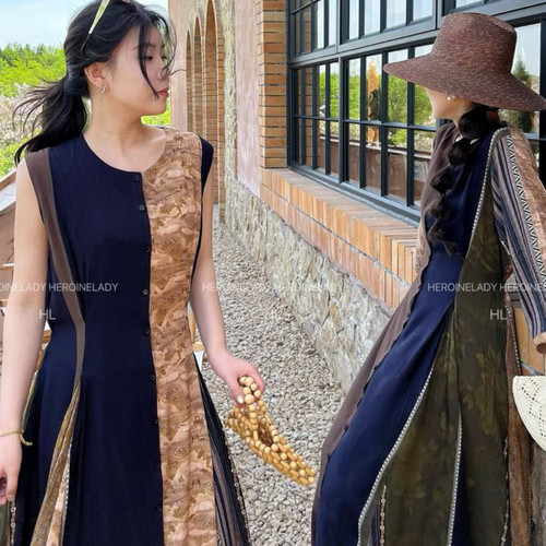 【原野斯嘉丽】HL棉绸夏季复古重工轻奢气质显瘦连衣裙法式长裙