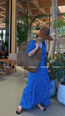 【花心】HL棉绸夏季短袖不规则裙摆一片式裹系连衣裙法式茶歇裙