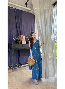 【艺术生】HL棉绸夏季慵懒风浪漫休闲V领法式通勤长款背心连衣裙