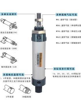 厂家迷你气缸 MAL32*50小型气动元件带磁铝合金可调迷你气缸