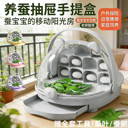 儿童喂蚕七彩蚕卵鲜桑叶全套工具
