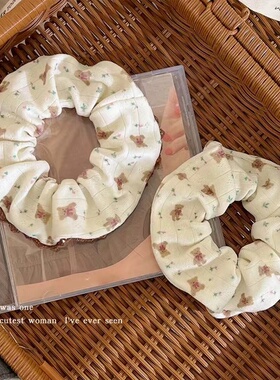 星星可爱小熊美式复古bm大肠发圈同款碎花格子发饰女简约皮筋发绳