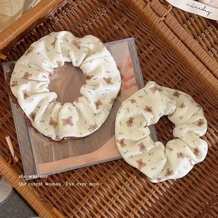 星星可爱小熊美式复古bm大肠发圈同款碎花格子发饰女简约皮筋发绳