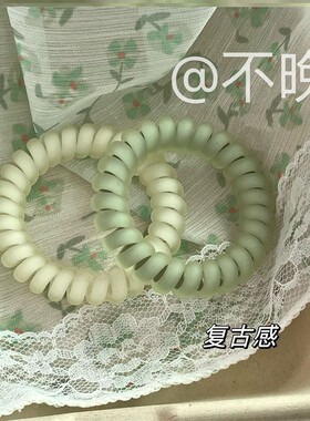 4根装!复古绿磨砂电话线发圈气质皮筋女头绳高弹力耐用无痕发绳