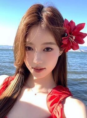 超仙气海边度假风红色花朵发夹女新款新中式侧边夹发卡头饰发饰