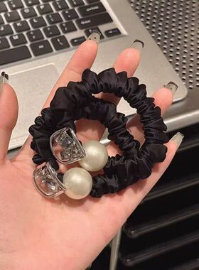 小众爱心珍珠头绳黑色高弹力小肠圈皮筋时尚爱心菱形设计发绳头饰