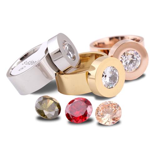 Four-color interchangeable diamond stainless steel ring