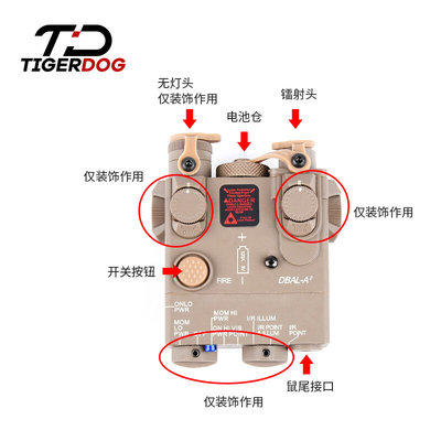 战术DB-ALA2 PEQ-15单激光红/绿镭射指示器无IR无白光简化电池盒