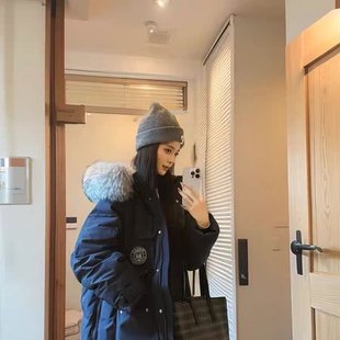 羽绒棉服女 派克服韩版 2025丹麦之冬极寒女短款 加厚大毛领藏青工装