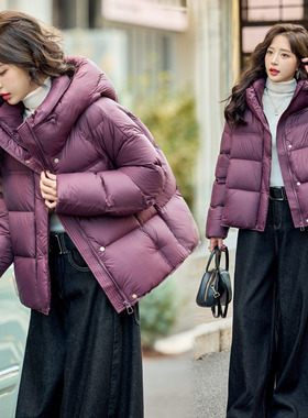 网图泡芙龟背短款羽绒服女2025冬季新款棉服气质连帽面包服外套